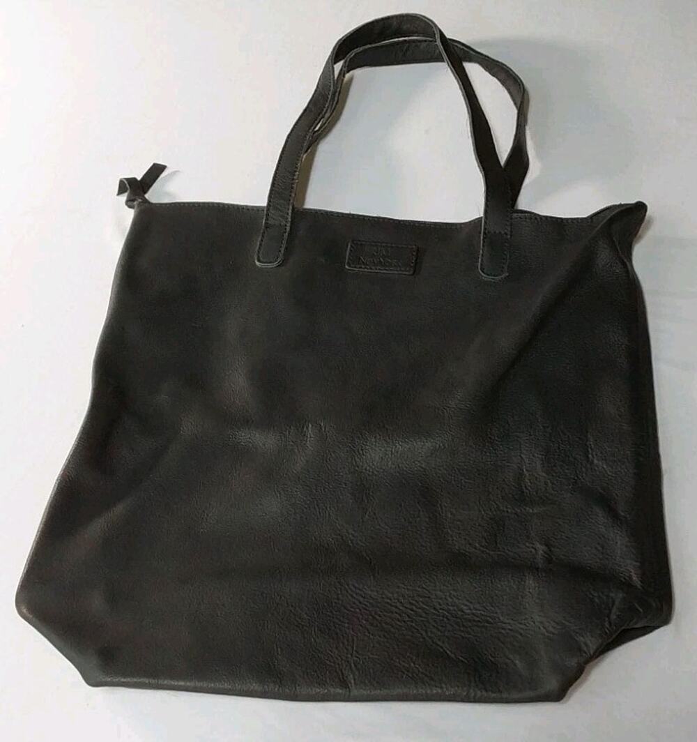 Joy Mangano Black Clothes It All Zippered Leather Tote